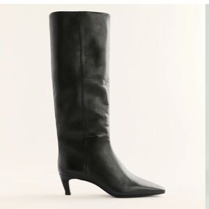 Reformation Remy Knee High Boots Kitten Heel in Black Leather Size 10.5